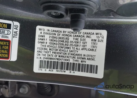 2016 Honda Cr-V Ex-L from USA, damaged, VIN 2HKRM4H78GH719045
